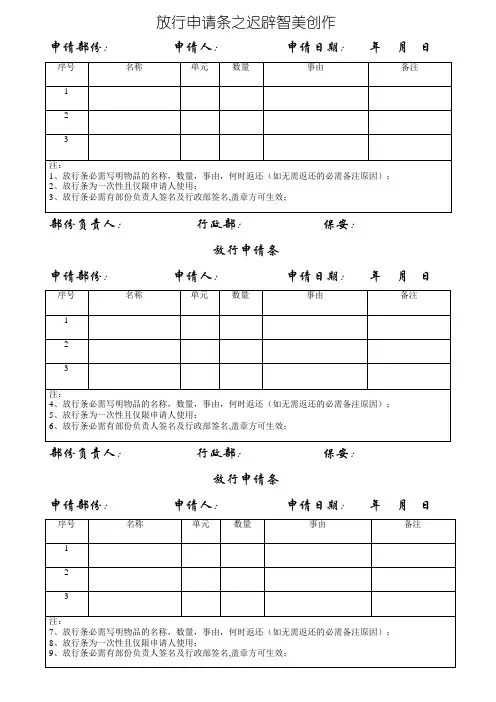 物品外出放行条