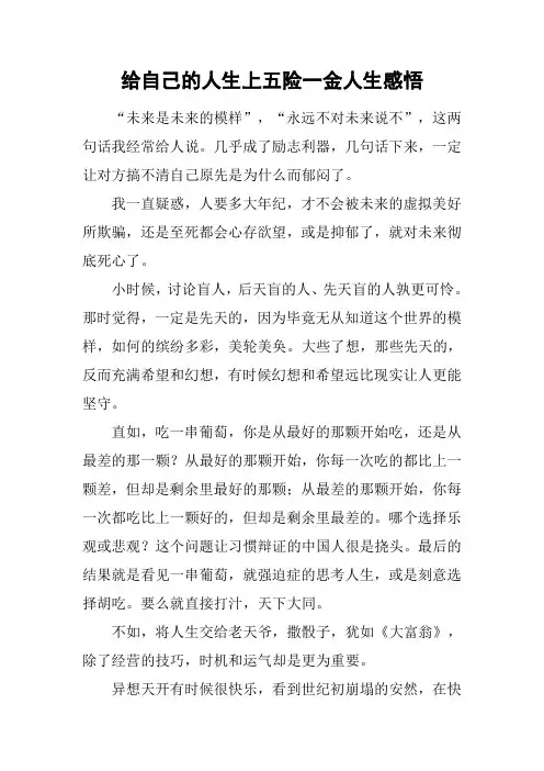 给自己的人生上五险一金人生感悟