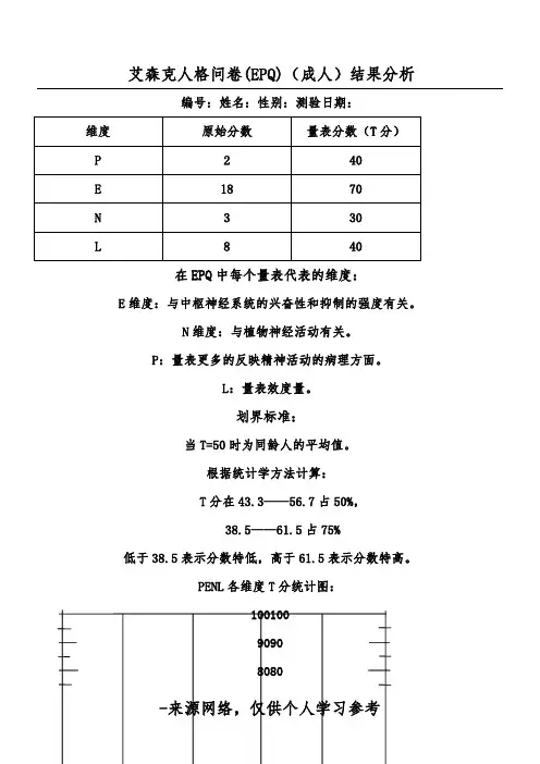 艾森克人格问卷(EPQ)(成人)结果分析