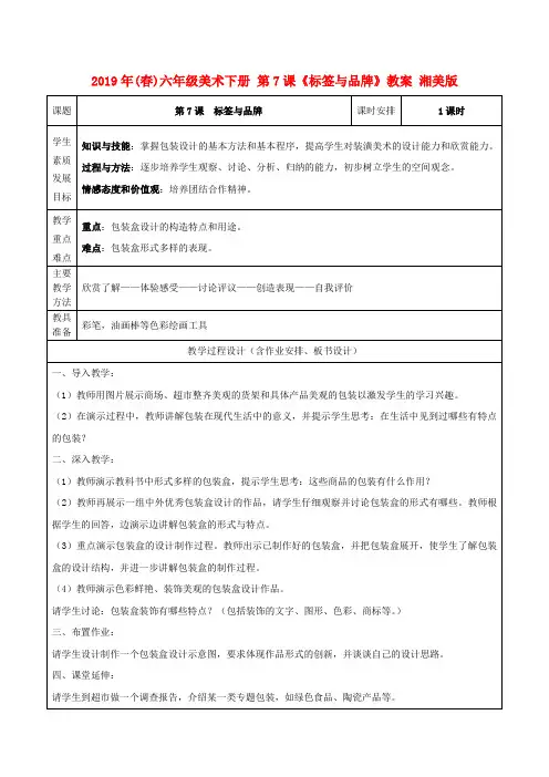 (小学教育)2019年(春)六年级美术下册 第7课《标签与品牌》教案 湘美版