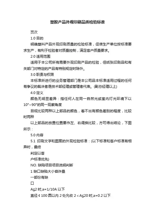 塑胶产品外观印刷品质检验标准