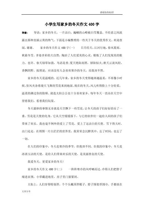 小学生写家乡的冬天作文400字