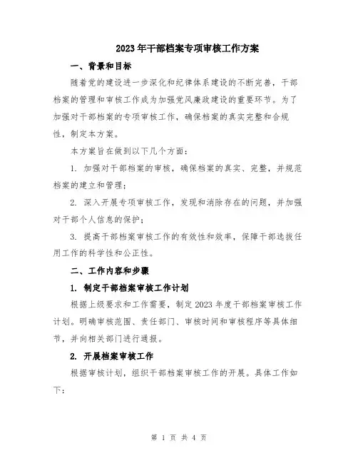 2023年干部档案专项审核工作方案