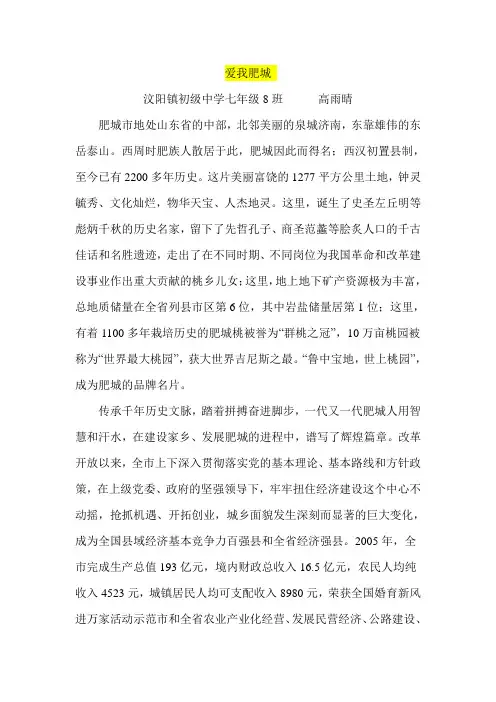征文：爱我肥城