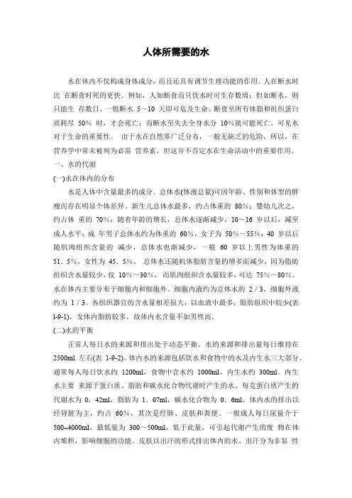 人体所需要的水