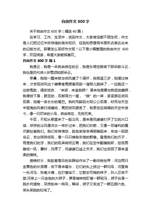 关于自由作文600字（精选40篇）