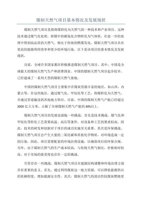 煤制天然气项目基本情况及发展现状
