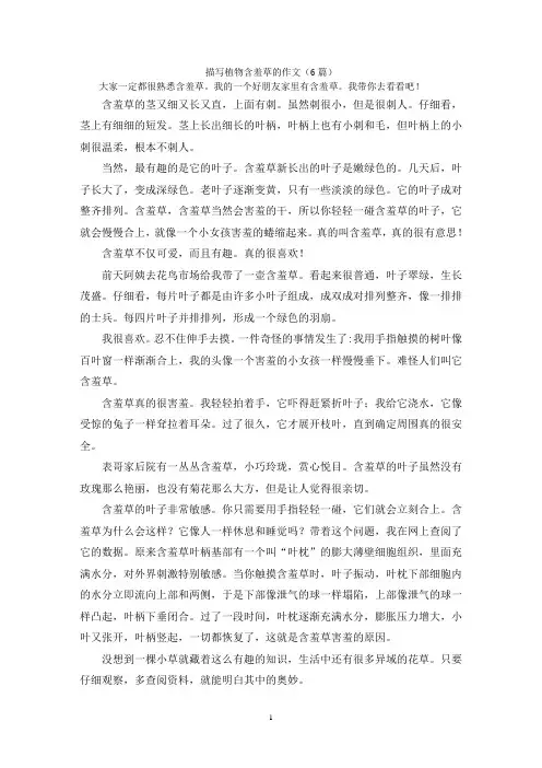 描写植物含羞草的作文(6篇)
