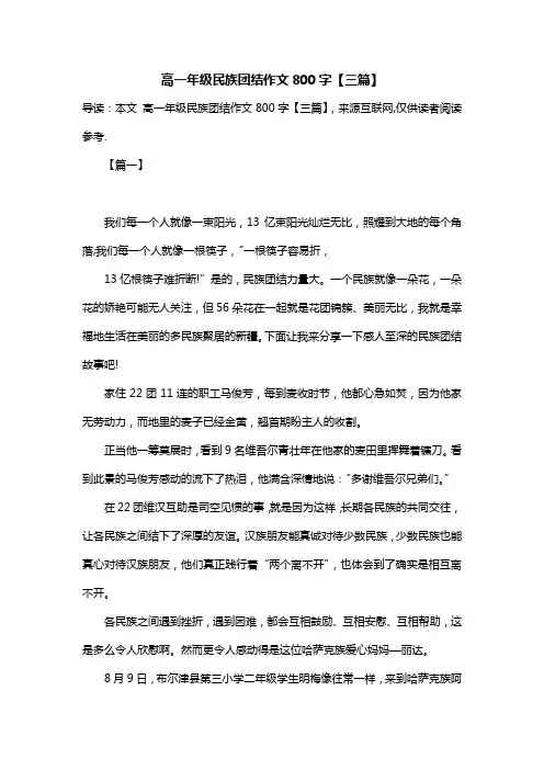 高一年级民族团结作文800字【三篇】