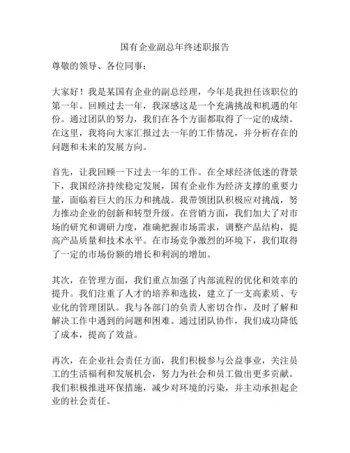 国有企业副总年终述职报告