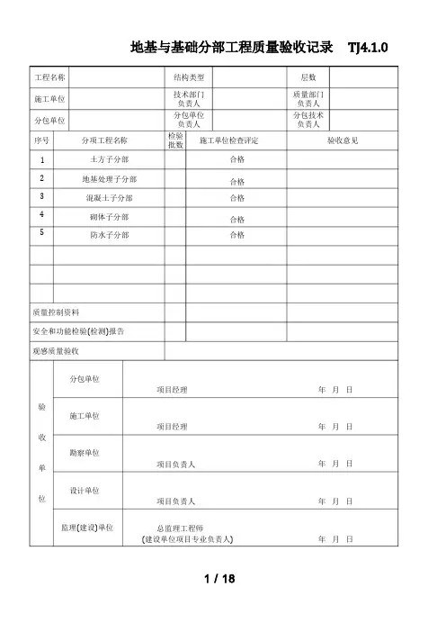 分部分项工程质量验收记录表
