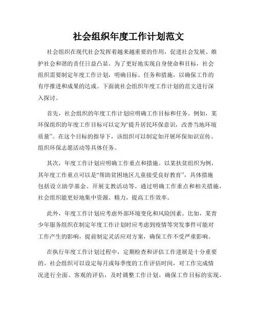 社会组织年度工作计划范文