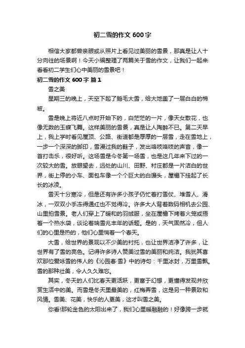 初二雪的作文600字（精选33篇）