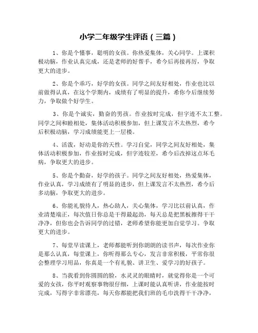 小学二年级学生评语(三篇)