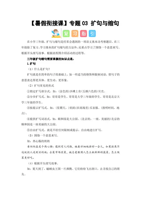 专题03 扩句与缩句(讲义+试题) -2023年三升四语文暑假衔接课