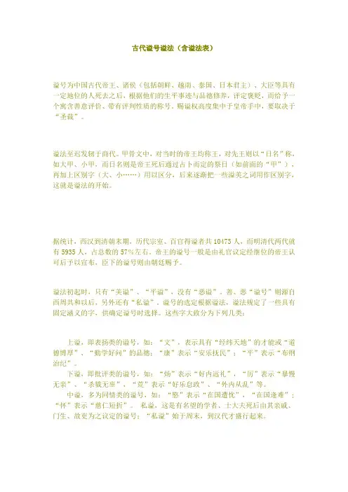 古代谥号谥法
