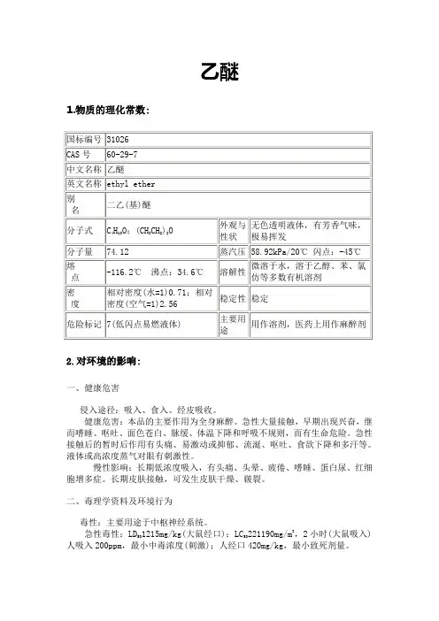 乙醚安全技术说明书msds