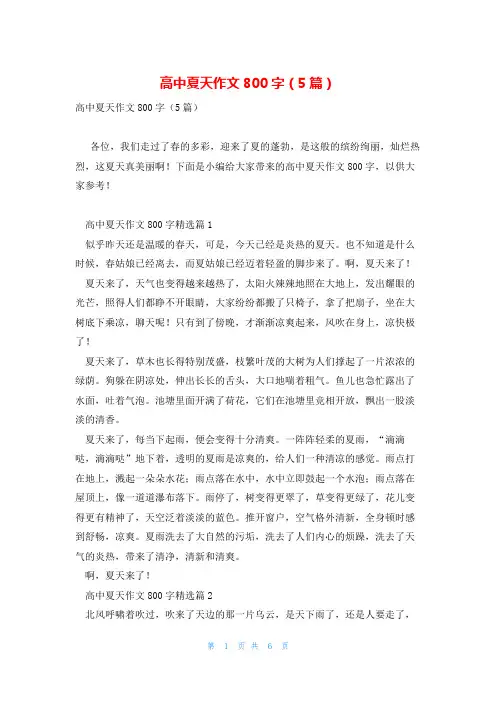 高中夏天作文800字(5篇)