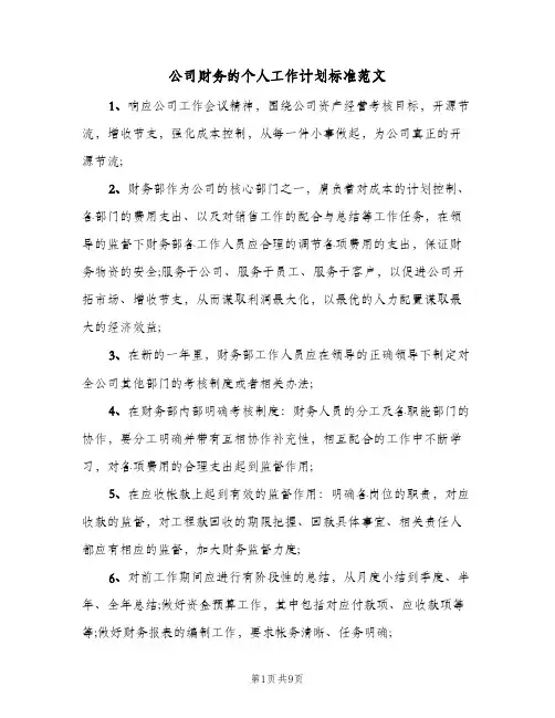 公司财务的个人工作计划标准范文（五篇）