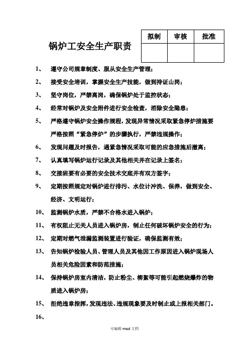 锅炉工安全生产职责