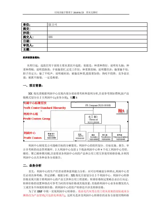 SAP 利润中心制度实施总体方案