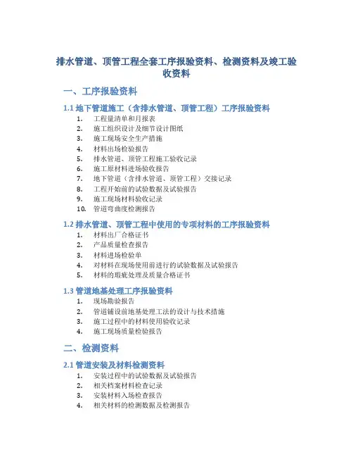 排水管道、顶管工程全套工序报验资料、检测资料及竣工验收资料