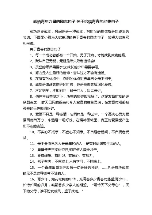 感悟青年力量的励志句子关于珍惜青春的经典句子