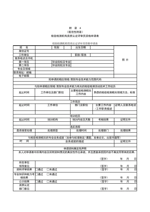 检验检测机构资质认定评审员资格申请表、编号标识、证书样式、承诺书、继续教育培训合格印章样式