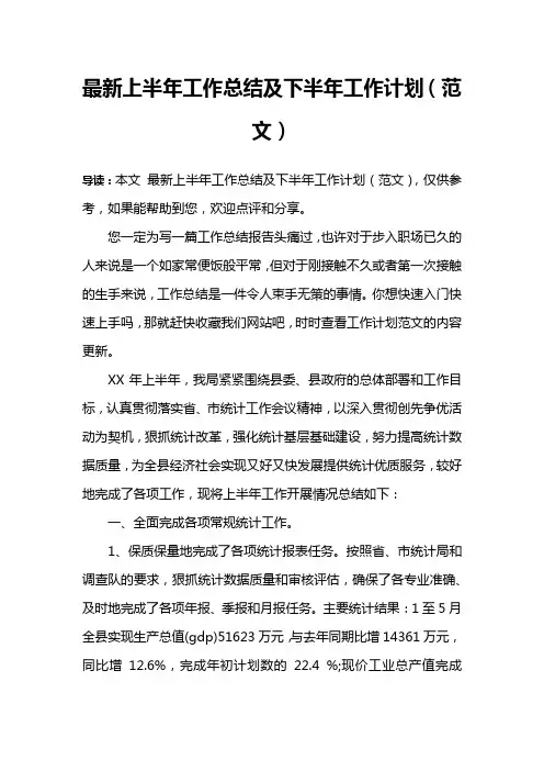 最新上半年工作总结及下半年工作计划(范文)