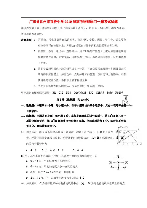 广东省化州市官桥中学2019届高考物理临门一脚考试试题2