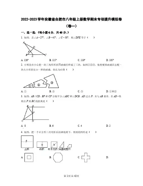 2022——2023学年安徽省合肥市八年级上册数学期末专项提升模拟卷卷一卷二(含答案)