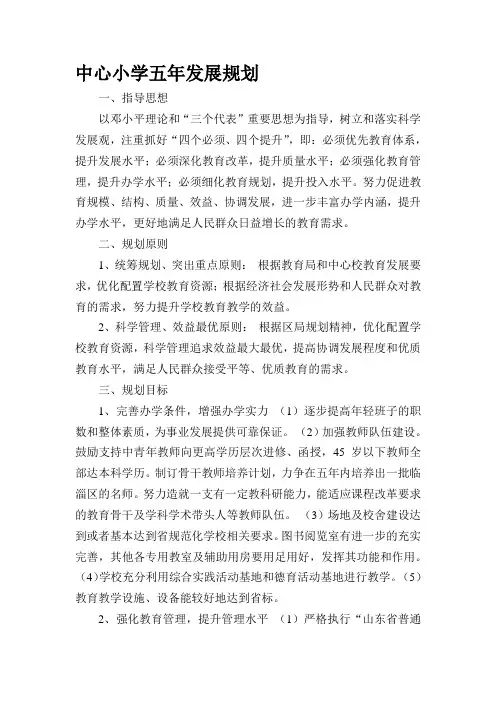 中心小学五年发展规划