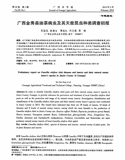 广西金秀县油茶病虫及其天敌昆虫种类调查初报