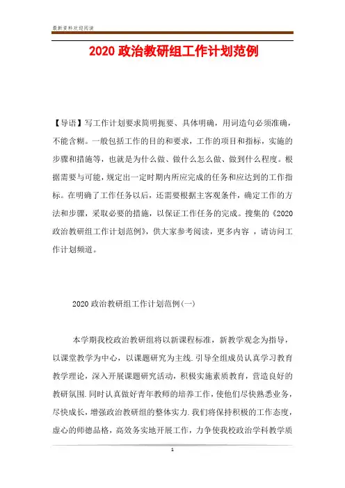 2020政治教研组工作计划范例