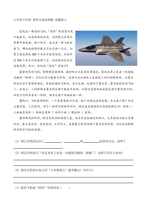小升初六年级 说明文阅读理解 真题练习-隐形飞机