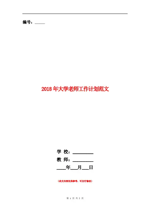 2018年大学老师工作计划范文