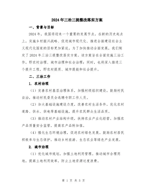 2024年三治三提整改落实方案