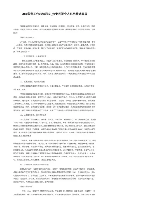 2020警察工作总结范文_公安民警个人总结精选五篇