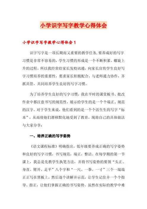 小学识字写字教学心得体会