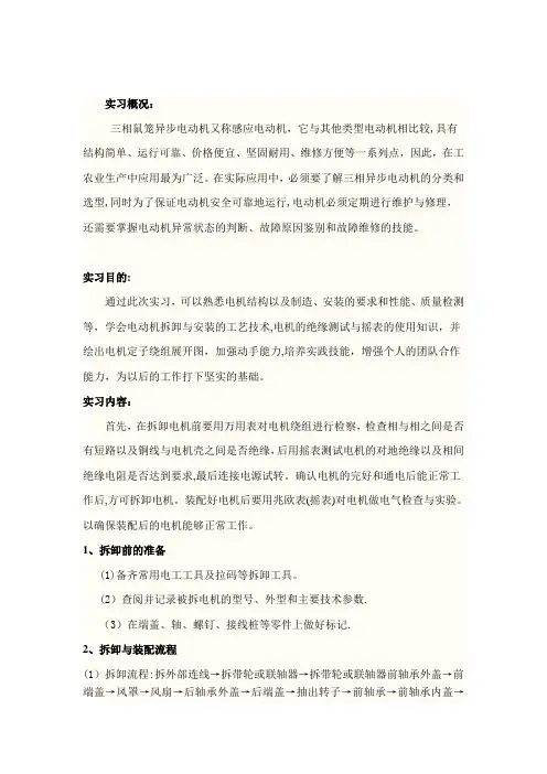 电机拆装实训报告