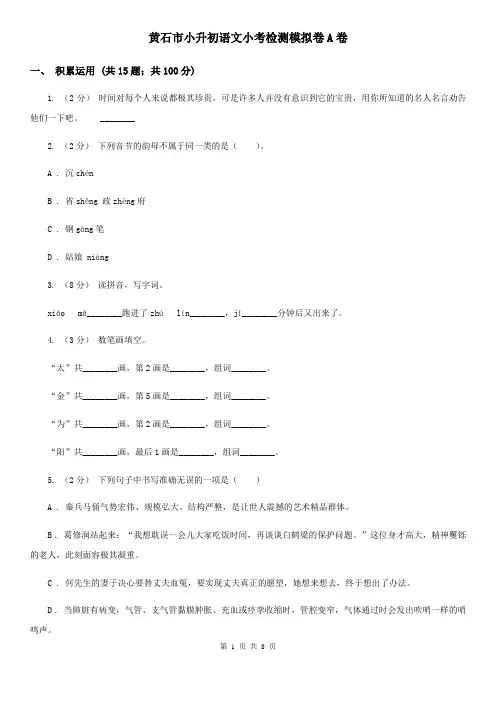 黄石市小升初语文小考检测模拟卷A卷