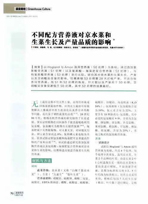 不同配方营养液对京水菜和生菜生长及产量品质的影响