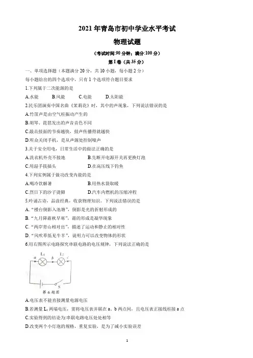 2021年山东省青岛市中考物理真题