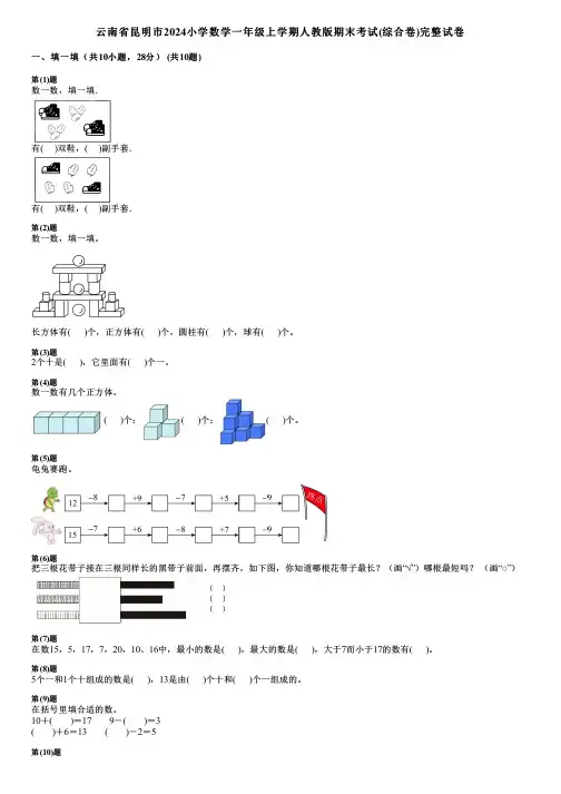 云南省昆明市2024小学数学一年级上学期人教版期末考试(综合卷)完整试卷