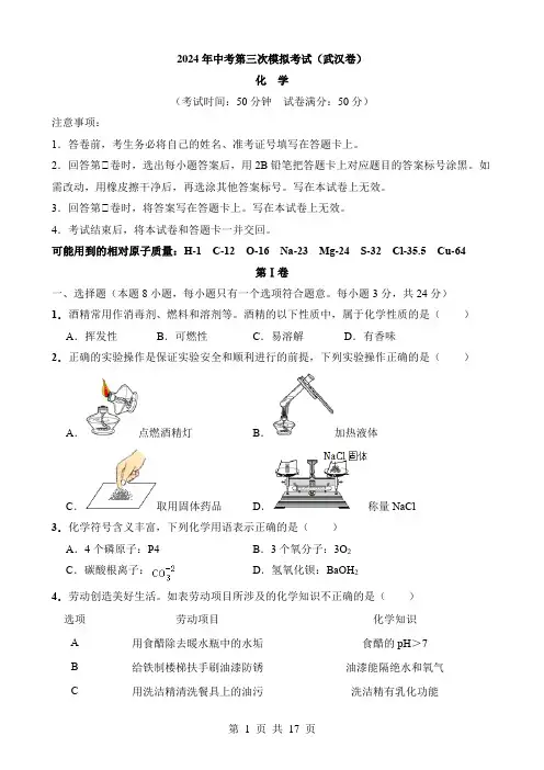 2024中考化学三模试卷化学(湖北武汉卷)