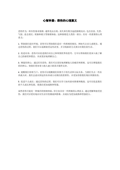心智科普：悲伤的心理意义