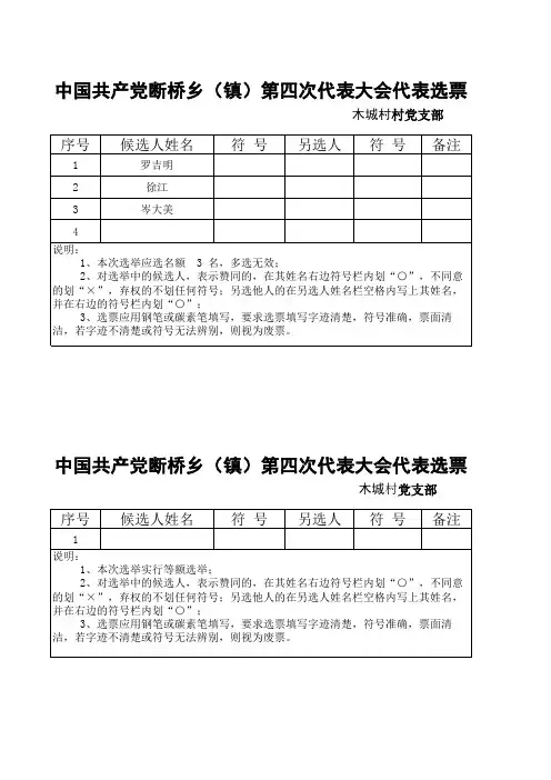 党代表选举票样