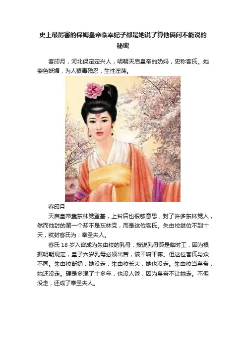 史上最厉害的保姆皇帝临幸妃子都是她说了算他俩间不能说的秘密