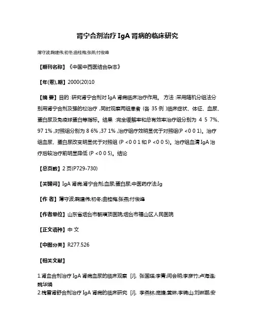 肾宁合剂治疗IgA肾病的临床研究