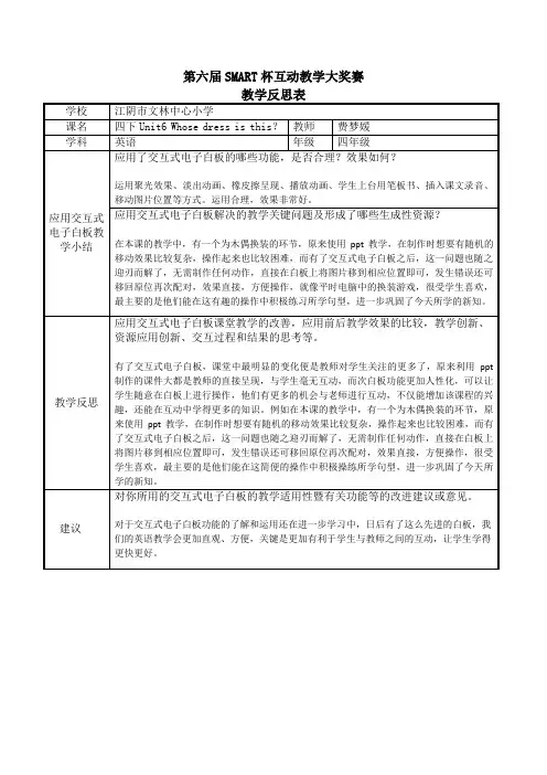 教学反思(Unit 6 Whose dress is this？)